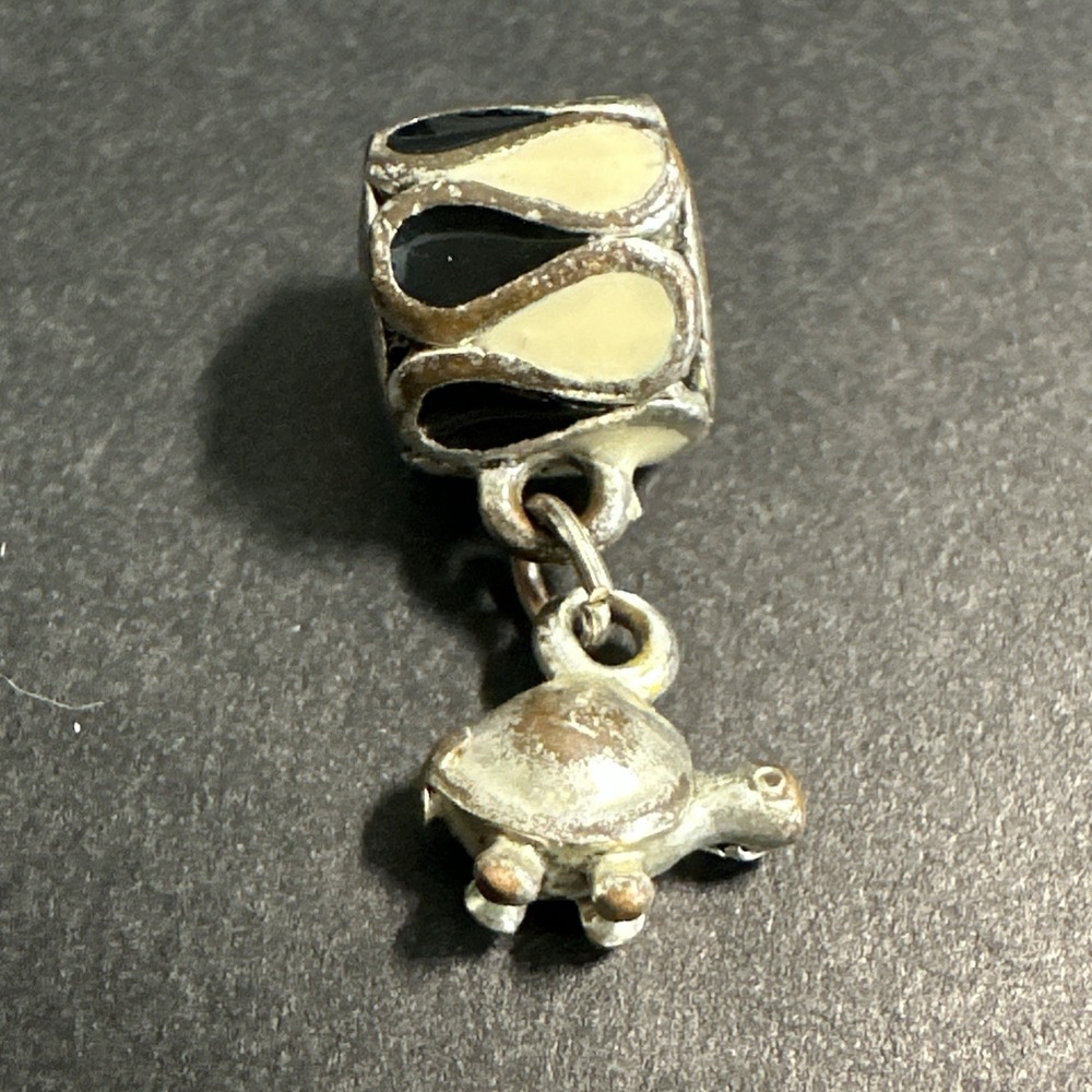 Black & White Vintage Turtle Silver Charm Custom Made Jewelry #15